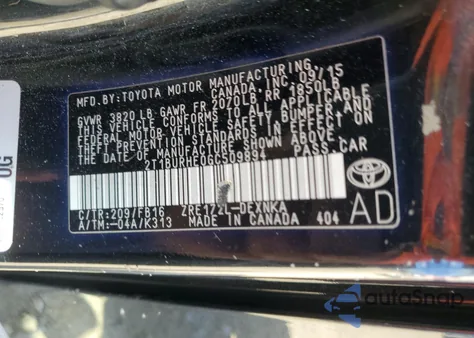 2016 Toyota Corolla L из США, поврежденный, VIN 2T1BURHE0GC509894